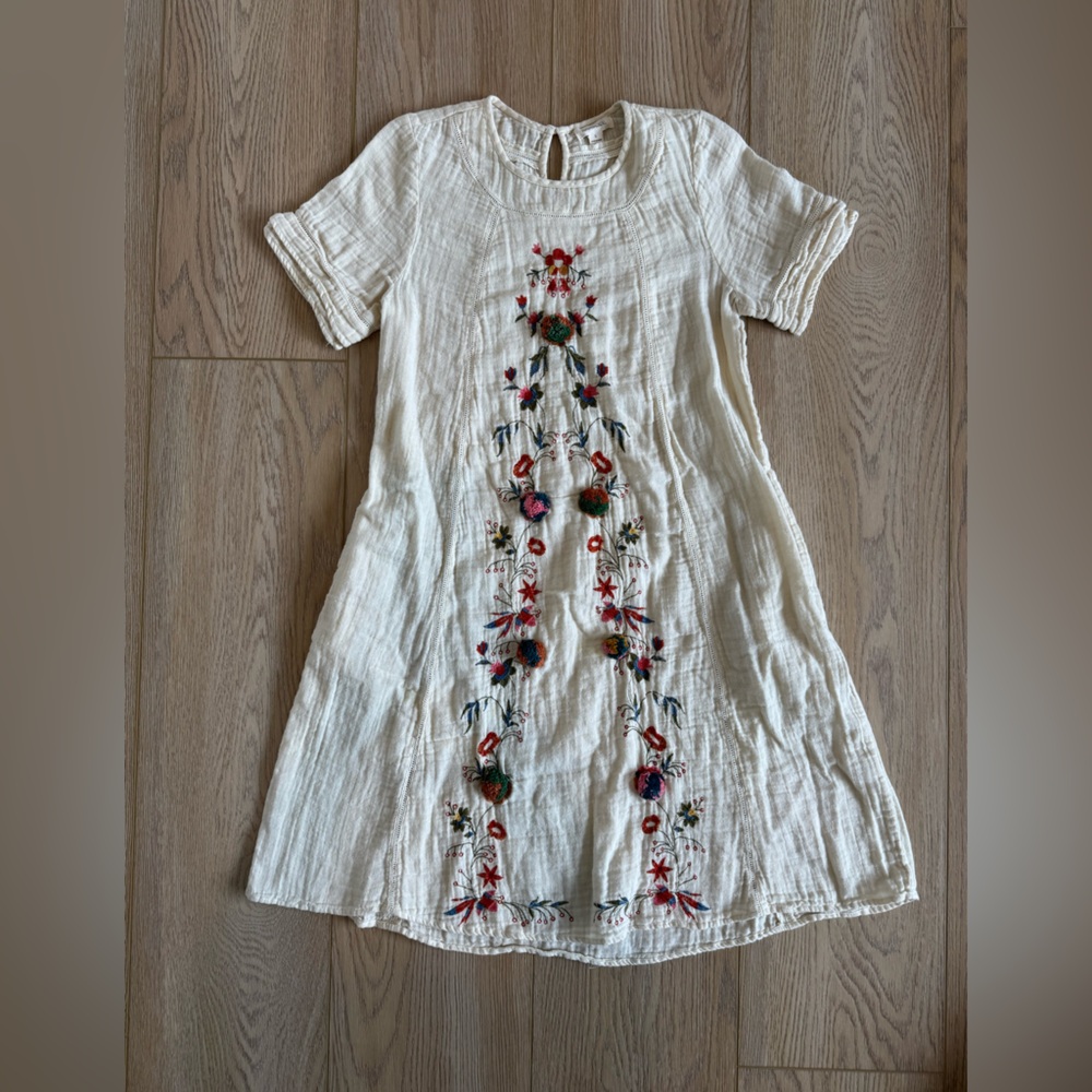 Roolee Embroidered Cream Dress with Floral Design